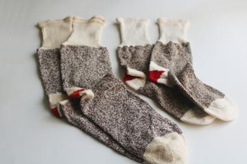 catalog photo of vintage Nelson Rockford red heel cotton work socks, large & small monkey socks 