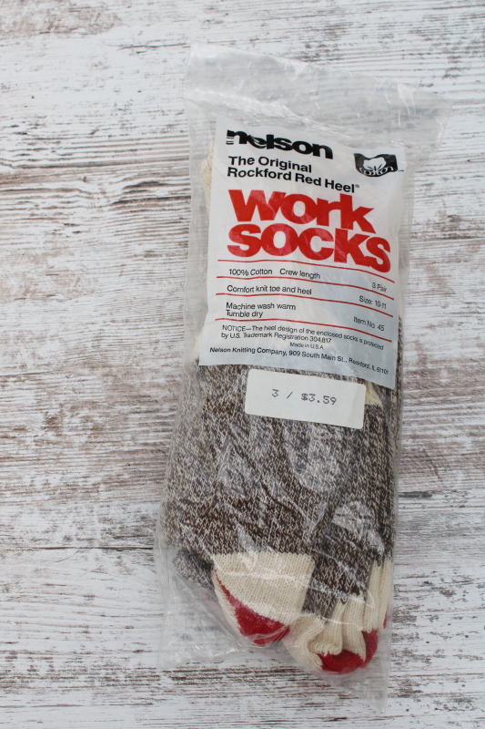 photo of vintage Nelson sock monkey cotton socks w/ instructions for toy, Rockford Red Heel socks #1