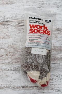 catalog photo of vintage Nelson sock monkey cotton socks w/ instructions for toy, Rockford Red Heel socks 