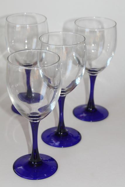 photo of vintage Neptune Cristal d'Arques wine glasses, sapphire cobalt blue stem crystal goblets #1