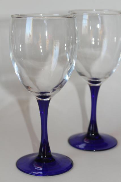 photo of vintage Neptune Cristal d'Arques wine glasses, sapphire cobalt blue stem crystal goblets #2