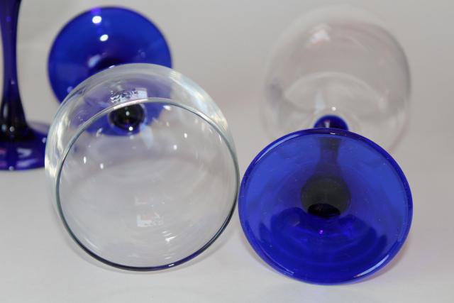 photo of vintage Neptune Cristal d'Arques wine glasses, sapphire cobalt blue stem crystal goblets #5