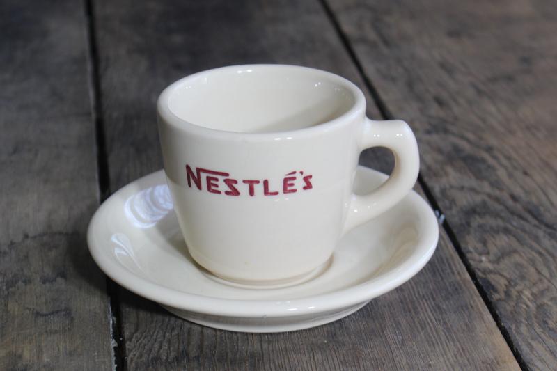 photo of vintage Nestle's cocoa mug, adobe tan British restaurant china cup & saucer w/ Scottish Sterling mark #1