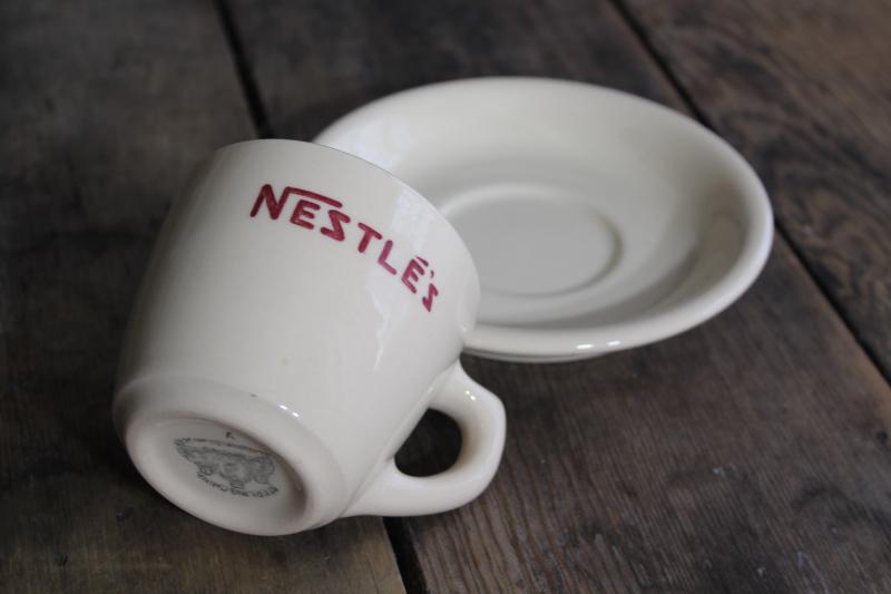 photo of vintage Nestle's cocoa mug, adobe tan British restaurant china cup & saucer w/ Scottish Sterling mark #3