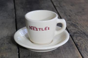 catalog photo of vintage Nestle's cocoa mug, adobe tan British restaurant china cup & saucer w/ Scottish Sterling mark