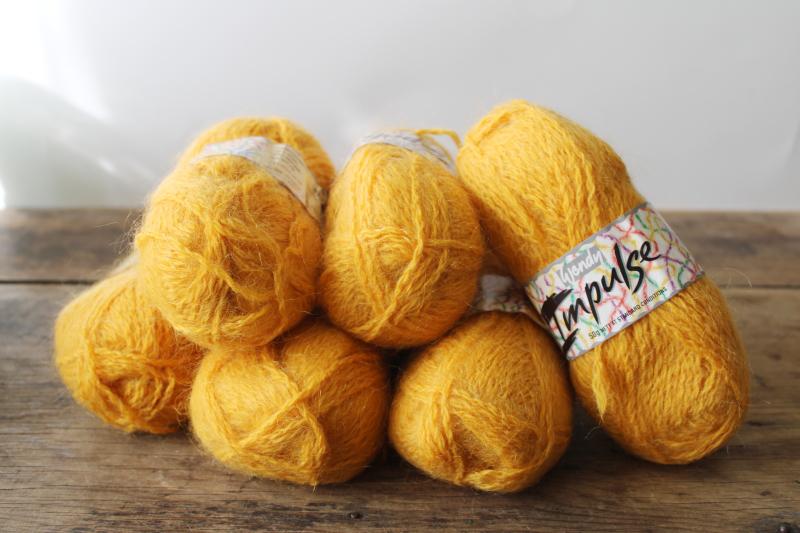 photo of vintage New Zealand Wendy wool mohair yarn, mustard yellow gold lot of 6 skeins #1