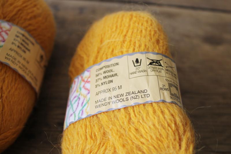 photo of vintage New Zealand Wendy wool mohair yarn, mustard yellow gold lot of 6 skeins #2