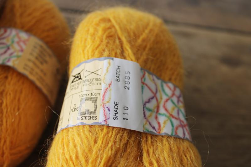 photo of vintage New Zealand Wendy wool mohair yarn, mustard yellow gold lot of 6 skeins #3