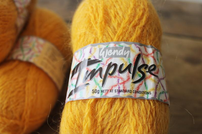 photo of vintage New Zealand Wendy wool mohair yarn, mustard yellow gold lot of 6 skeins #4