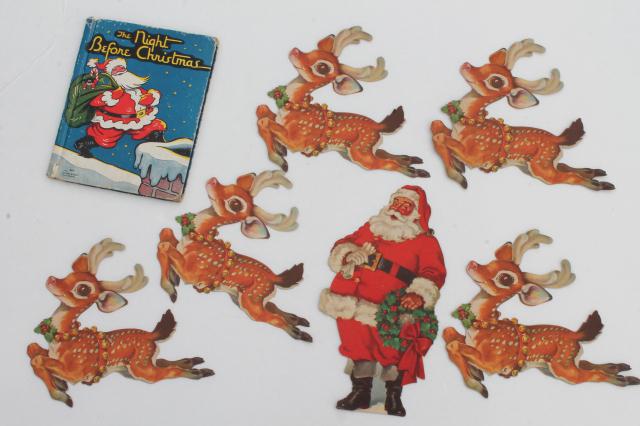 photo of vintage Night Before Christmas story picture book & Santa / reindeer die-cut paper decorations #1