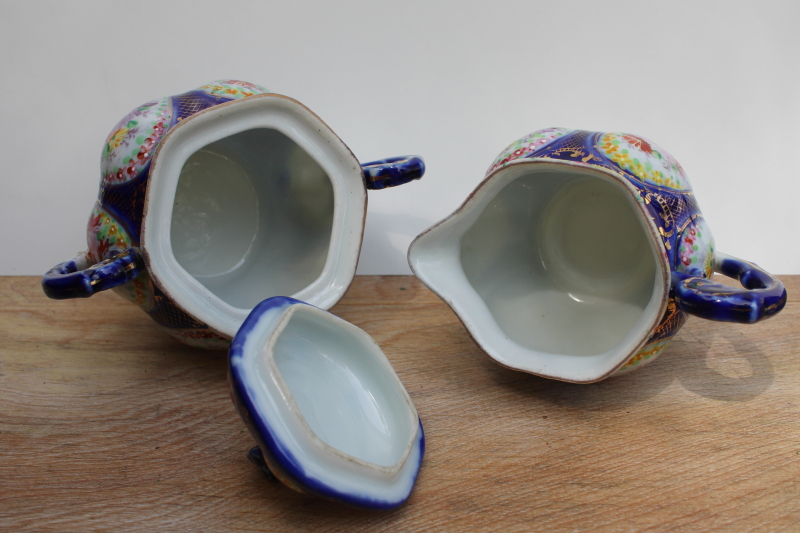 photo of vintage Nippon or Japan hand painted china cream & sugar set, moriage flower cameos #2