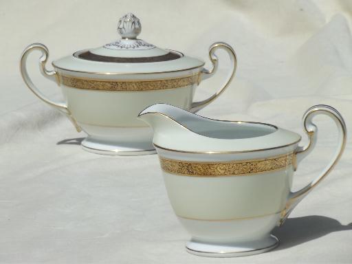 photo of vintage Noritake Goldkin encrusted gold band china cream & sugar set #1