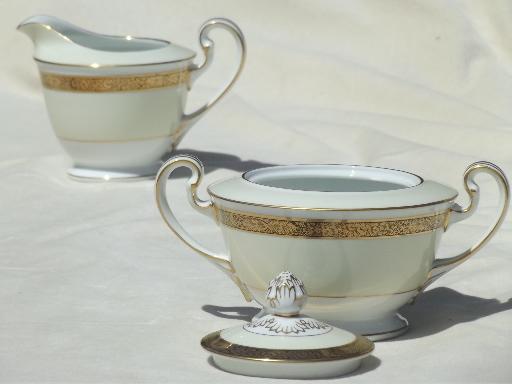 photo of vintage Noritake Goldkin encrusted gold band china cream & sugar set #2