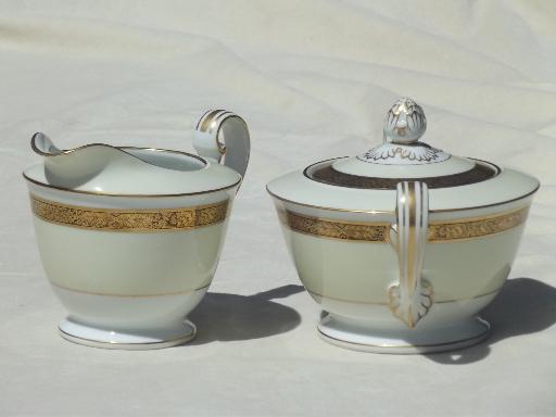 photo of vintage Noritake Goldkin encrusted gold band china cream & sugar set #3