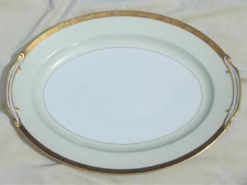 catalog photo of vintage Noritake Goldkin encrusted gold band china, large turkey platter