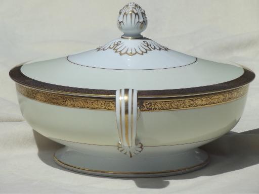 photo of vintage Noritake Goldkin encrusted gold band china, round covered bowl #2