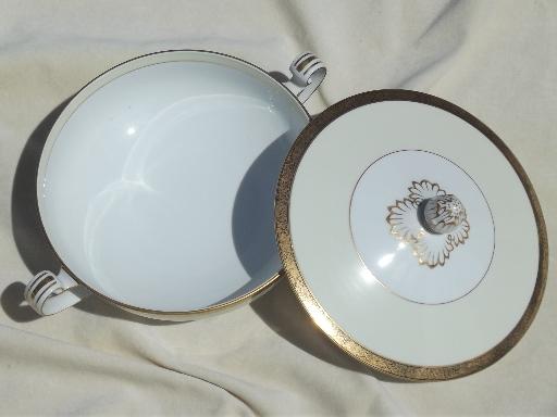 photo of vintage Noritake Goldkin encrusted gold band china, round covered bowl #4