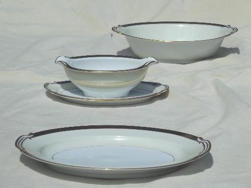 photo of vintage Noritake Goldkin encrusted gold band china serving pieces set #1