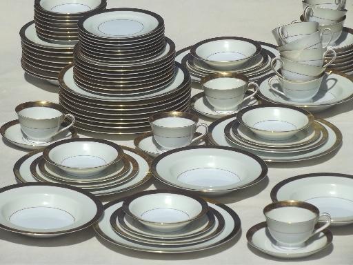 photo of vintage Noritake Goldkin encrusted gold band china set, service for 12 #1