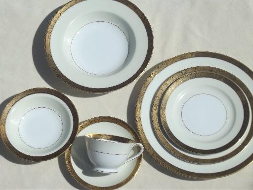 photo of vintage Noritake Goldkin encrusted gold band china set, service for 12 #3