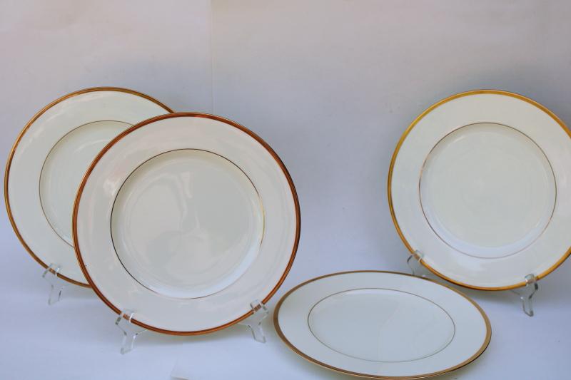 photo of vintage Noritake Troy pattern dinner plates, wedding band china ivory w/ gold #1