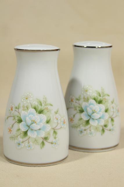 photo of vintage Noritake china Poetry pattern salt and pepper shakers, unused S&P set #1