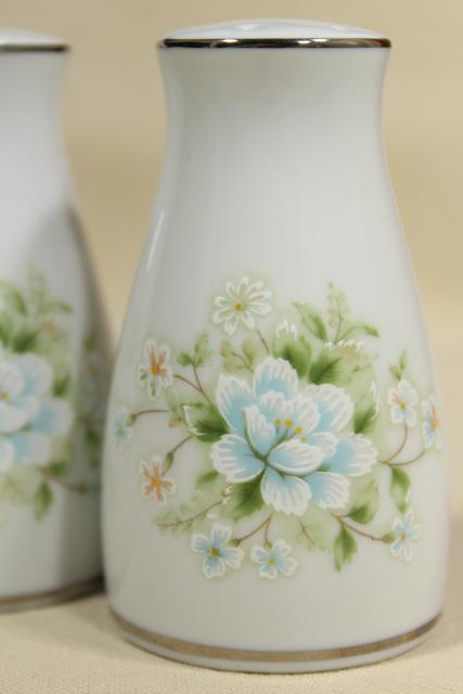 photo of vintage Noritake china Poetry pattern salt and pepper shakers, unused S&P set #3