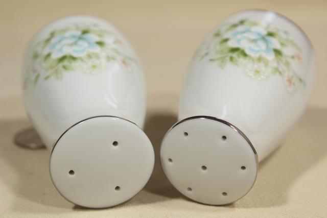 photo of vintage Noritake china Poetry pattern salt and pepper shakers, unused S&P set #4