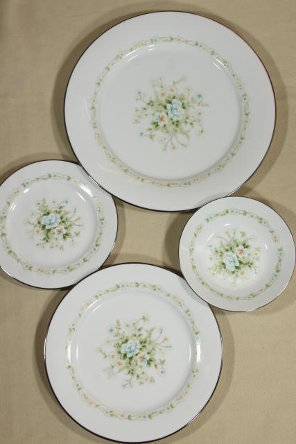 photo of vintage Noritake china, Poetry pattern set for 4, blue & green floral dinnerware #2