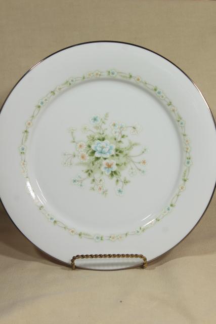 photo of vintage Noritake china, Poetry pattern set for 4, blue & green floral dinnerware #6