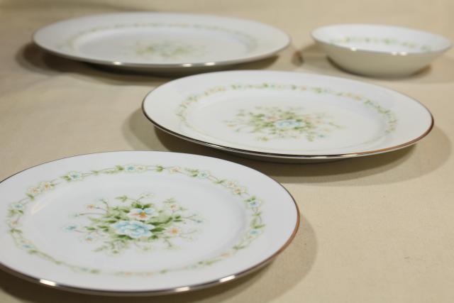 photo of vintage Noritake china, Poetry pattern set for 4, blue & green floral dinnerware #9