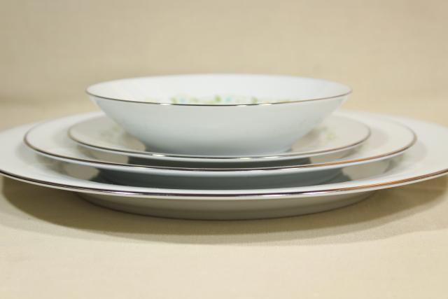 photo of vintage Noritake china, Poetry pattern set for 4, blue & green floral dinnerware #10