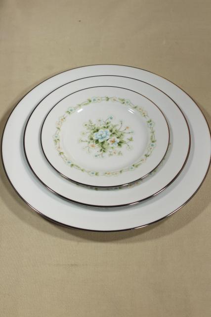 photo of vintage Noritake china, Poetry pattern set for 4, blue & green floral dinnerware #11