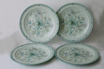 catalog photo of vintage Noritake china dinner plates, Paradise birds floral on pale green calyx ware color