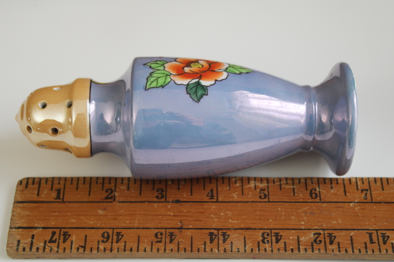 photo of vintage Noritake china muffineer sugar shaker, hand painted lusterware butterfly & flower #6