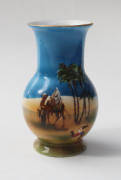 catalog photo of vintage Noritake desert sands landscape scene hand painted china, miniature vase 