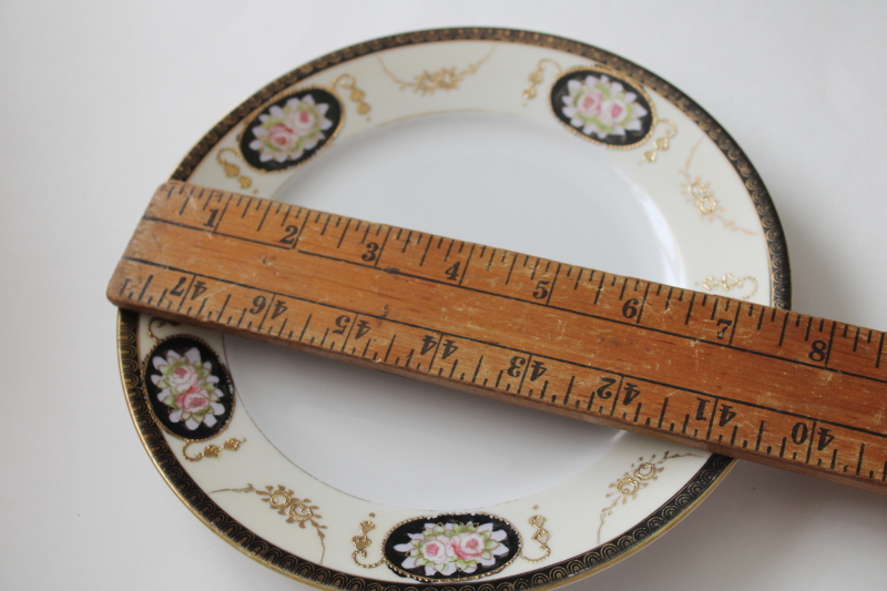 photo of vintage Noritake plate, M mark Made in Japan hand painted porcelain black border w/ roses & gold moriage  #6