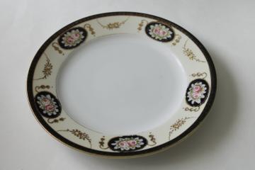 catalog photo of vintage Noritake plate, M mark Made in Japan hand painted porcelain black border w/ roses & gold moriage 