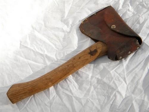 photo of vintage Norlund camp axe hatchet w/hudson bay ax head&leather belt sheath #1