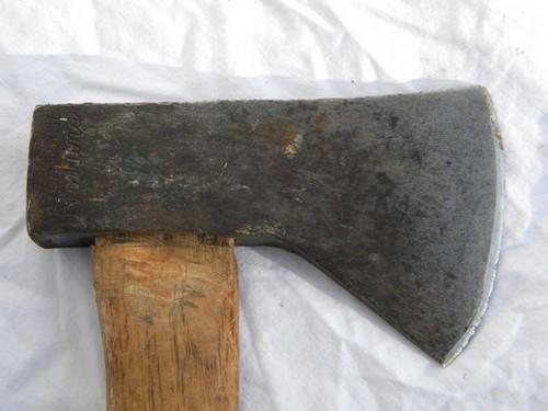 photo of vintage Norlund camp axe hatchet w/hudson bay ax head&leather belt sheath #2