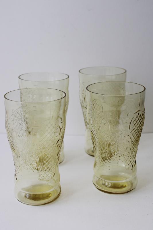 photo of vintage Normandie amber yellow depression glass iced tea glasses, tall tumblers #1