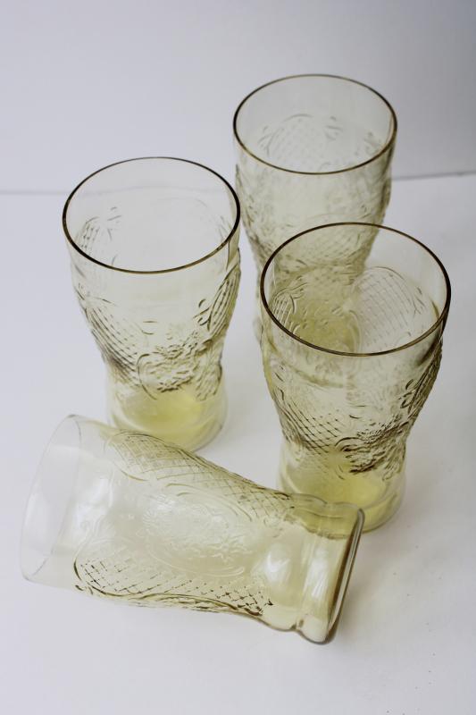 photo of vintage Normandie amber yellow depression glass iced tea glasses, tall tumblers #3