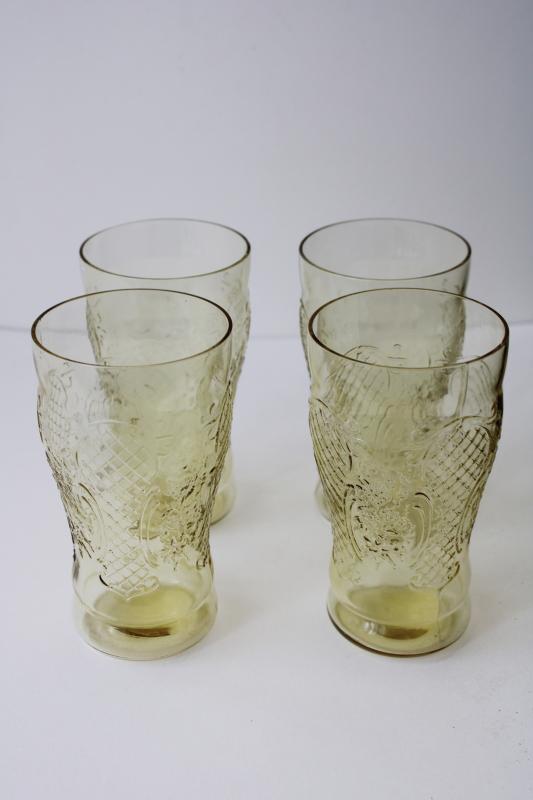 photo of vintage Normandie amber yellow depression glass iced tea glasses, tall tumblers #6