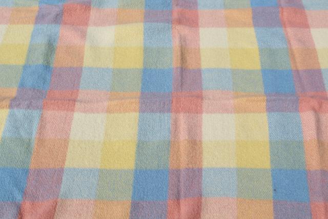 photo of vintage North Star pure wool bed blanket, candy colors pastel checked plaid #6