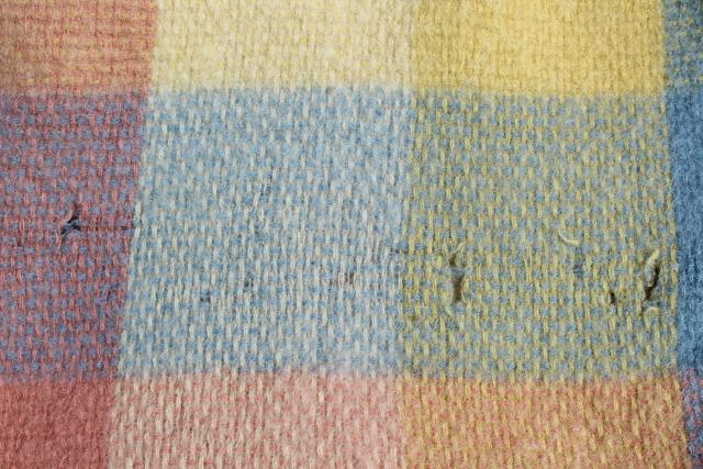 photo of vintage North Star pure wool bed blanket, candy colors pastel checked plaid #10