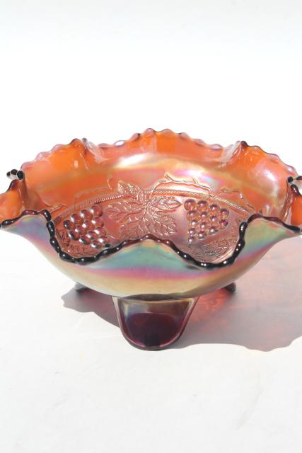 photo of vintage Northwood carnival glass bowl, grape and cable amethyst iridescent glass #2