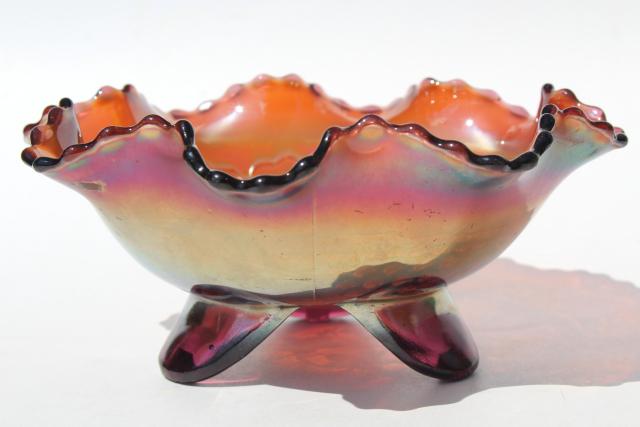 photo of vintage Northwood carnival glass bowl, grape and cable amethyst iridescent glass #4