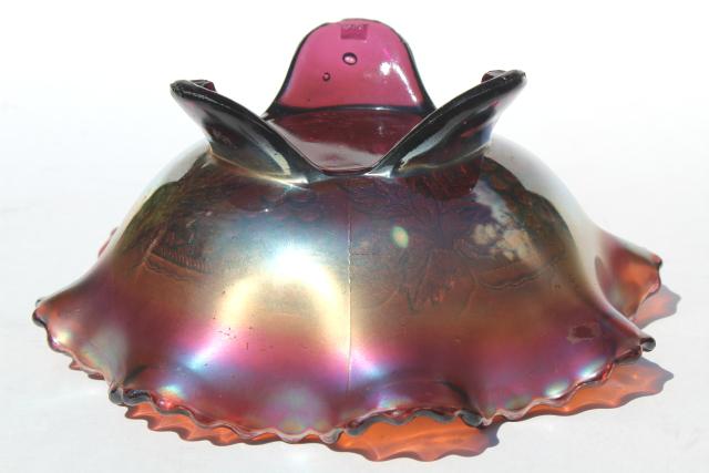 photo of vintage Northwood carnival glass bowl, grape and cable amethyst iridescent glass #5