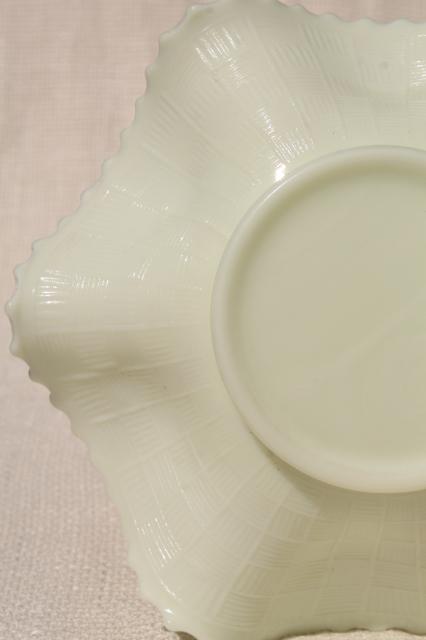 photo of vintage Northwood custard glass grape & cable pattern bowls, crimped ruffle basket shape #10