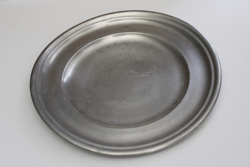 photo of vintage Norway heavy pewter plate or small round tray, Savo Tinn mark #2